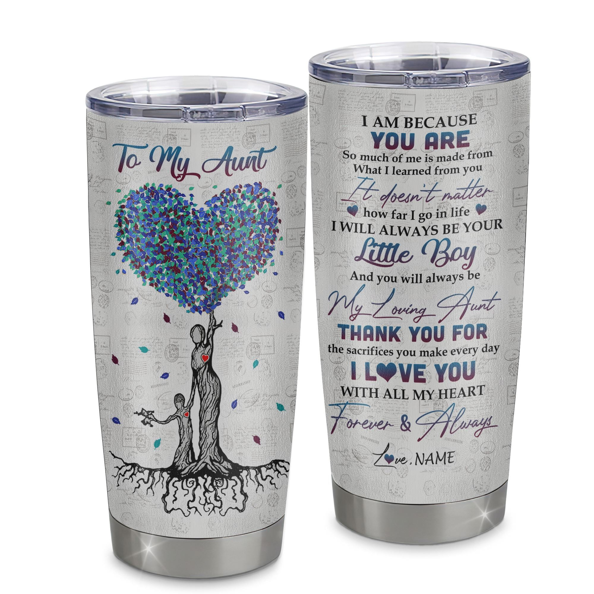 Personalized To My Aunt From Nephew Stainless Steel Tumbler Cup Colorful Tree I Love You With All Of My Heart Aunt Mothers Day Birthday Gift