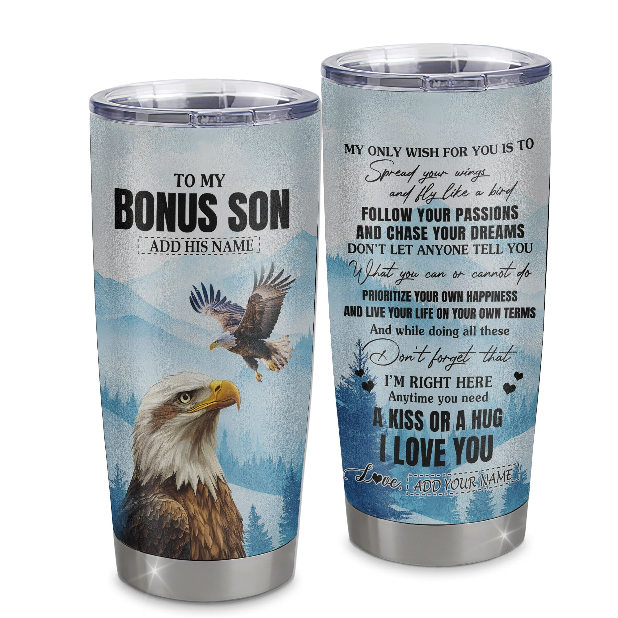 Personalized To My Bonus Son Gifts Tumbler From Stepmom Stepdad Eagle My Only Wish For You Stepson Birthday Gifts Graduation Gift