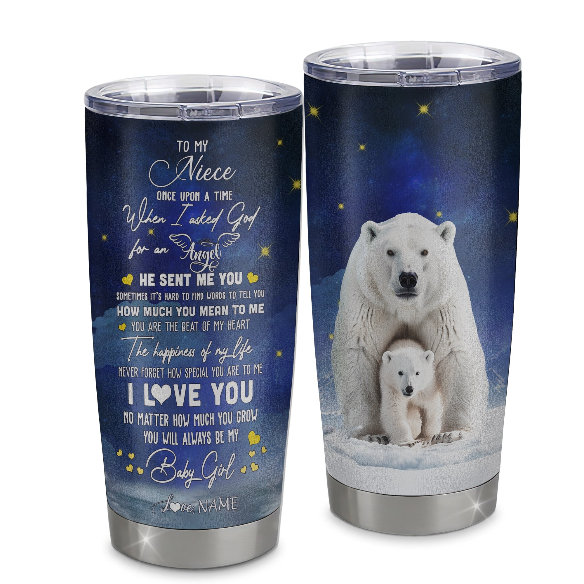 Personalized To My Niece Tumbler From Aunt Auntie Uncle Stainless Steel Cup Polar Bear Never Forget I Love You Niece Birthday Graduation Gift