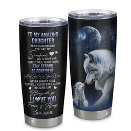 Personalized To My Daughter Tumbler From Mom Mother Dad Father Stainless Steel Cup Moon Wolf Daughter Birthday Gifts Graduation Gift