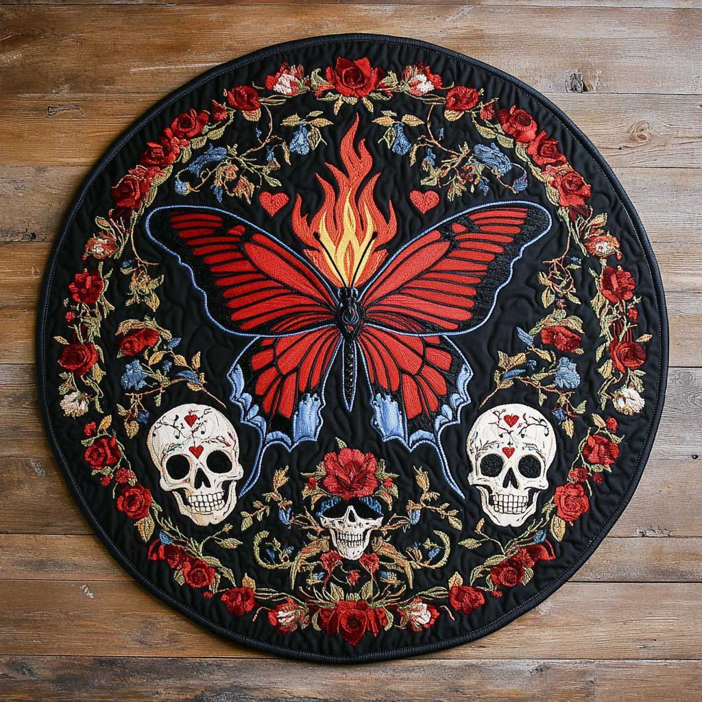 Skull Butterfly WN2504041CL Quilted Round Mat