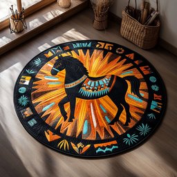 Mystic Black Horse WY0905032CL Quilted Round Mat