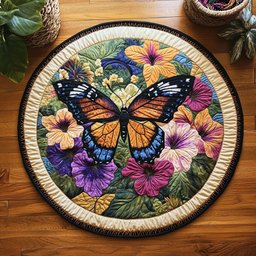 Butterfly In Hibisucs Garden WY0905020CL Quilted Round Mat
