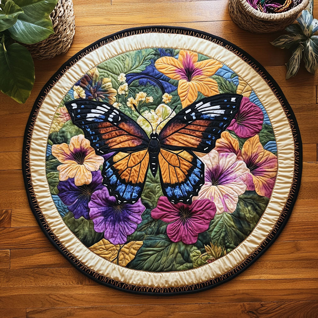 Butterfly In Hibisucs Garden WY0905020CL Quilted Round Mat