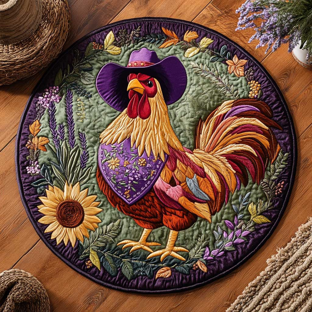 Rustic Rooster WN2804057CL Quilted Round Mat