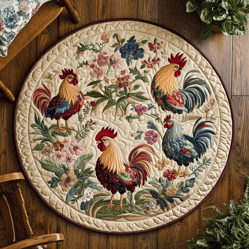Rooster Land XR1403008CL Quilted Round Mat