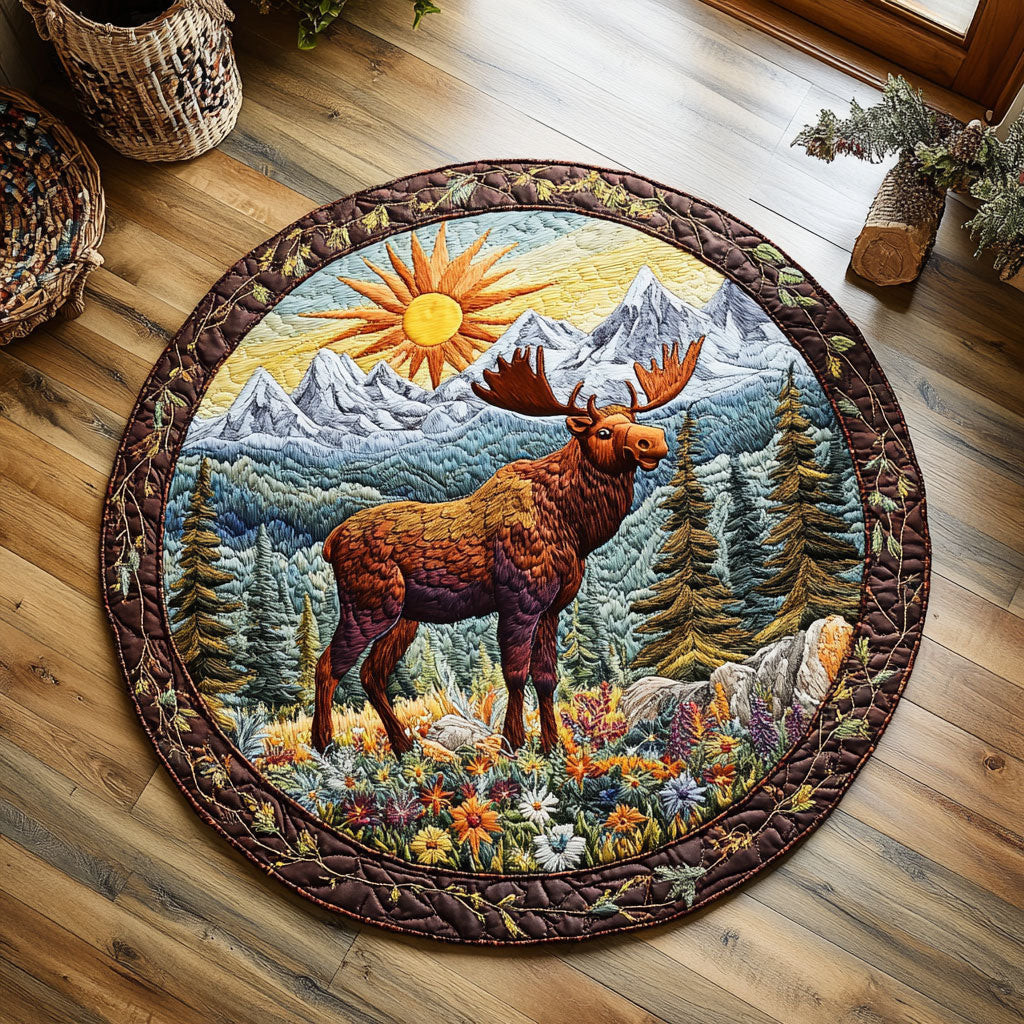 Moose In Sunrise WY0905031CL Quilted Round Mat