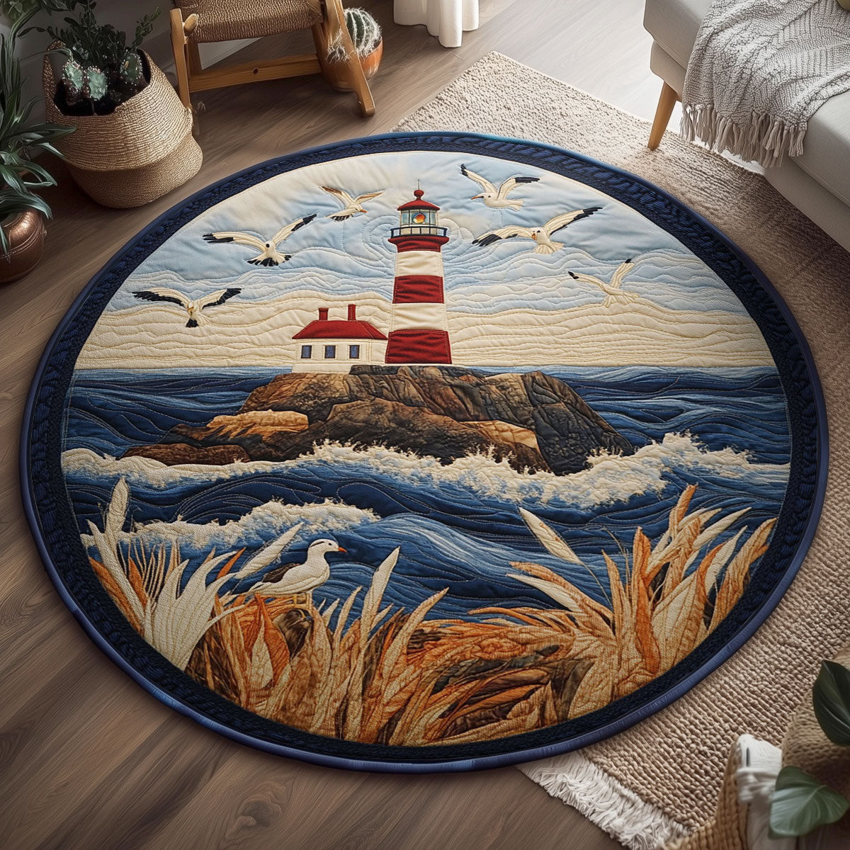 Lighthouse Point WY2203045CL Quilted Round Mat