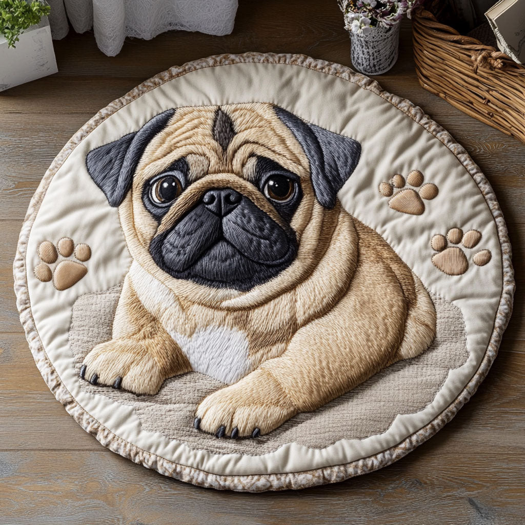 Cute Pug CP2004173CL Quilt Round Mat