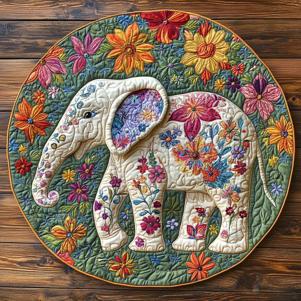 Elephant Bloom CW2904032CL Quilted Round Mat