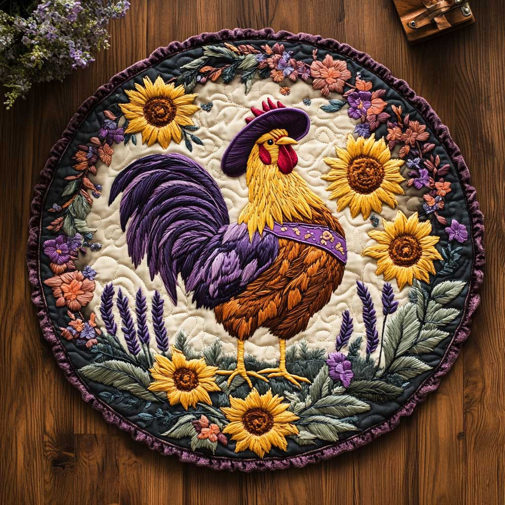 Country Rooster WN2804011CL Quilted Round Mat
