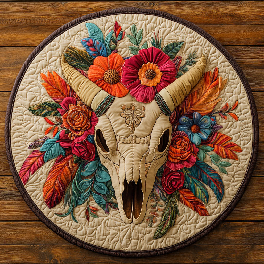 Flower Bull Skull CW2904035CL Quilted Round Mat