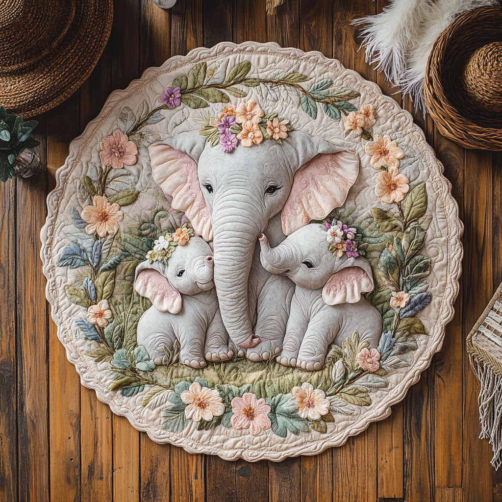 Elephant Family Bloom WY0805015CL Quilted Round Mat