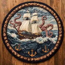 Storm And Vintage Ship WN0805088CL Quilted Round Mat