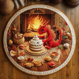 Birthday Cake Dragon WY0905018CL Quilted Round Mat
