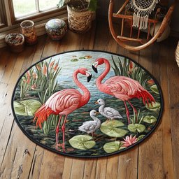 Flamingo Family WY0905026CL Quilted Round Mat