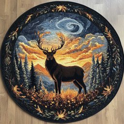 Deer Fire WN0705017CL Quilted Round Mat