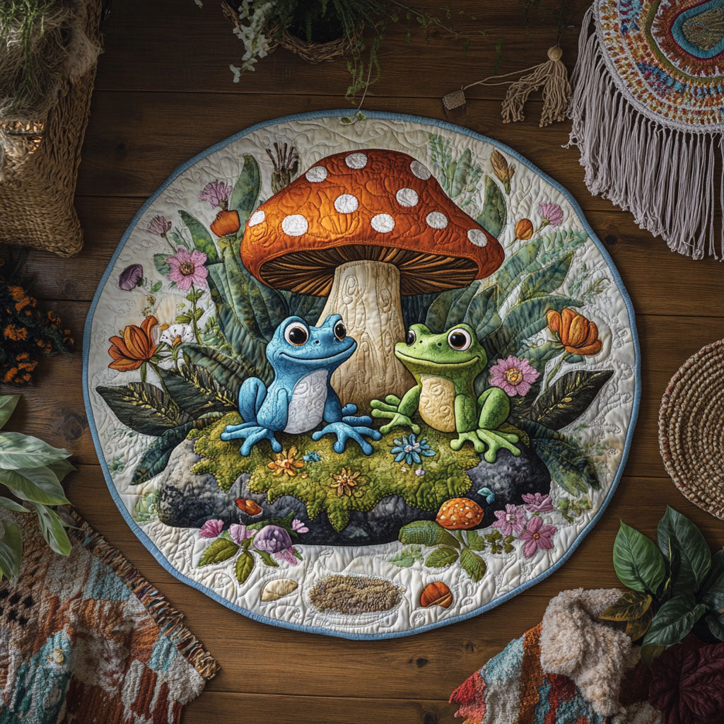 Couple Frog Under Mushroom WY0805012CL Quilted Round Mat