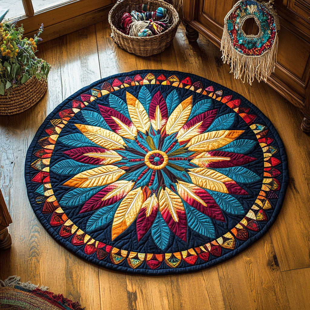 Feathered Dreamcatcher WX0805050CL Quilted Round Mat