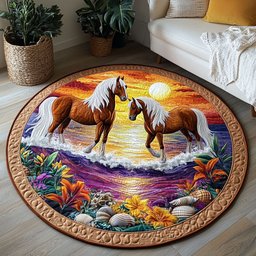 Horse In Sunshine WX0605025CL Quilted Round Mat