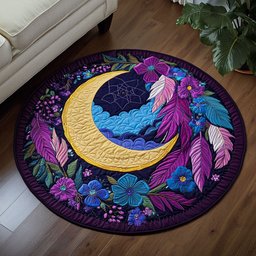 Moon Purple WX0605035CL Quilted Round Mat