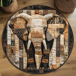 Patchwork Elephant WJ2304045CL Quilted Round Mat