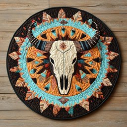 Bull Skull WX0605004CL Quilted Round Mat