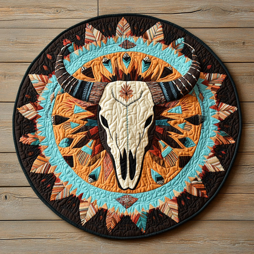 Bull Skull WX0605004CL Quilted Round Mat