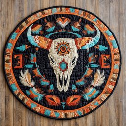 Native American Bull WX0605036CL Quilted Round Mat