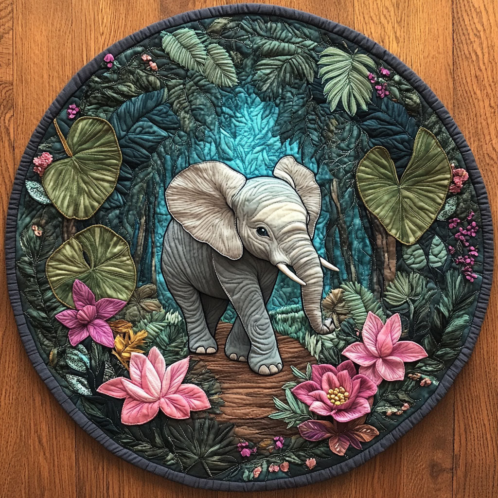 Lotus Elephant WY2904063CL Quilted Round Mat