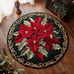 Red Velvet Poinsettia WY3004031CL Quilted Round Mat