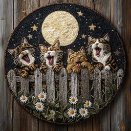Moonlight Cat WN2904035CL Quilted Round Mat