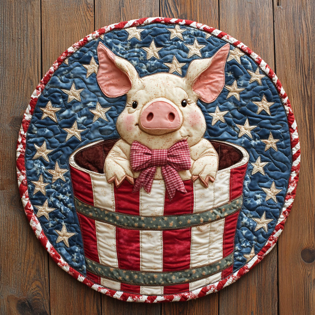 Adorable Star Pig CP3004014CL Quilt Round Mat