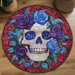 Skull In Bloom WP2404029CL Quilted Round Mat