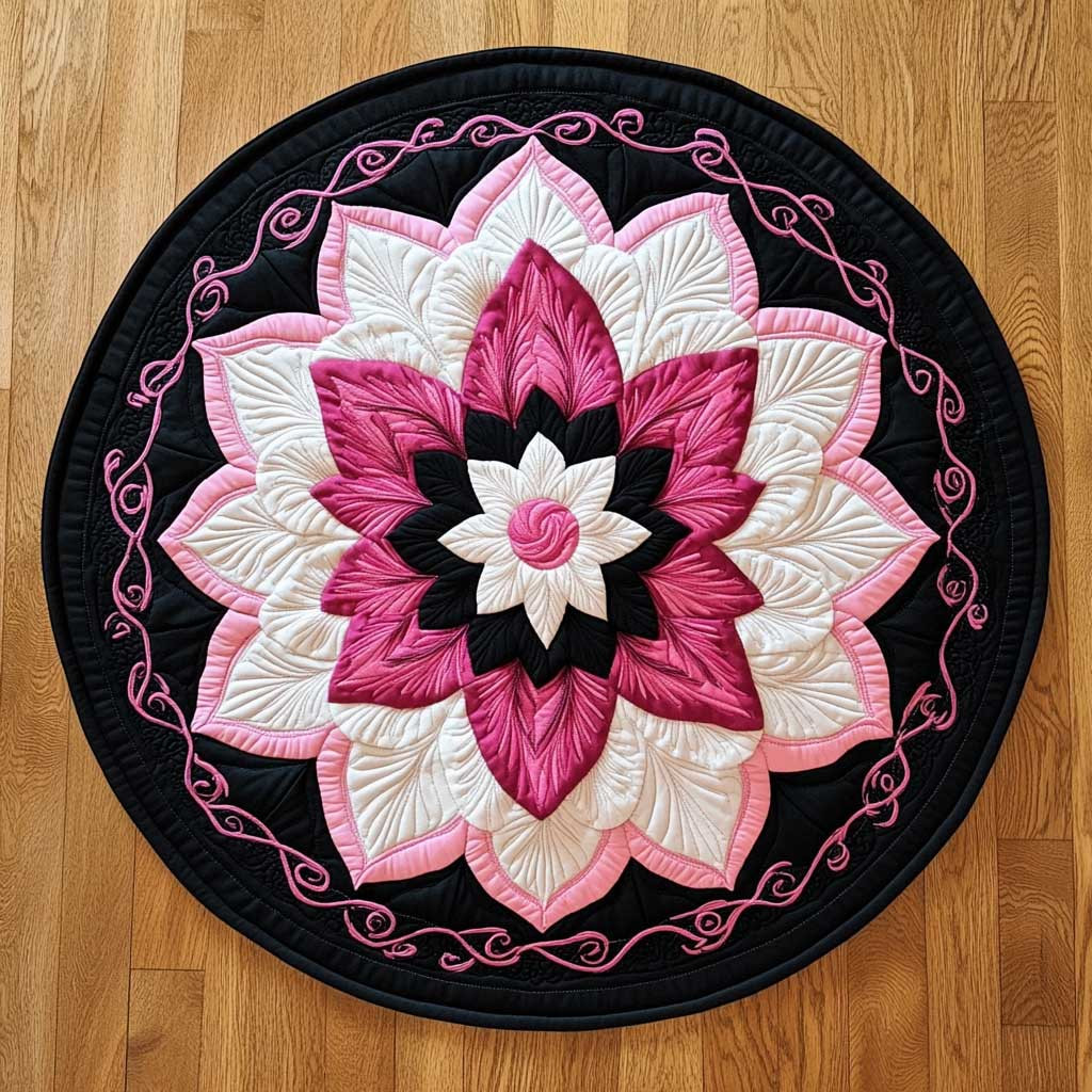 Pink Edged Bloom Radiance WN2904043CL Quilted Round Mat