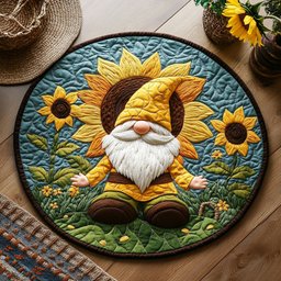 Gnome In Sunflower WY2904061CL Quilted Round Mat