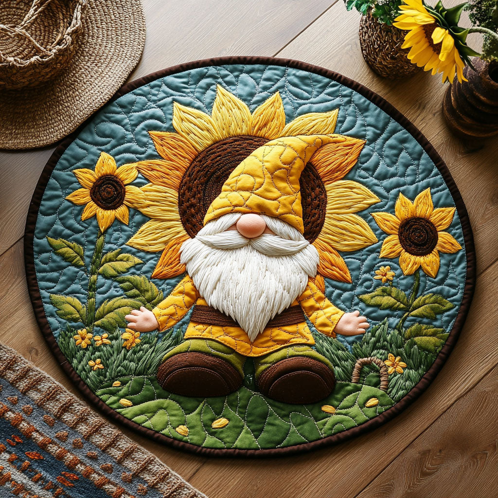 Gnome In Sunflower WY2904061CL Quilted Round Mat
