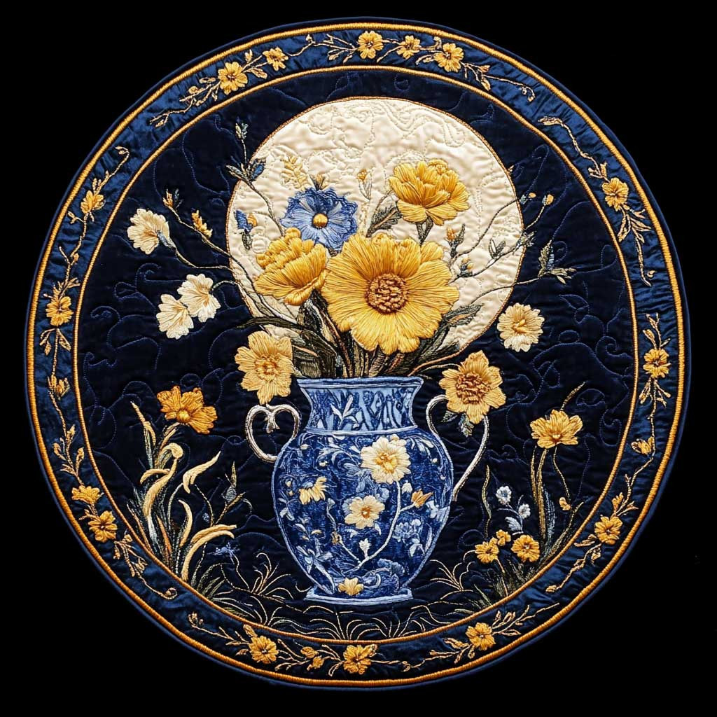 Golden Bloom WN2804034CL Quilted Round Mat