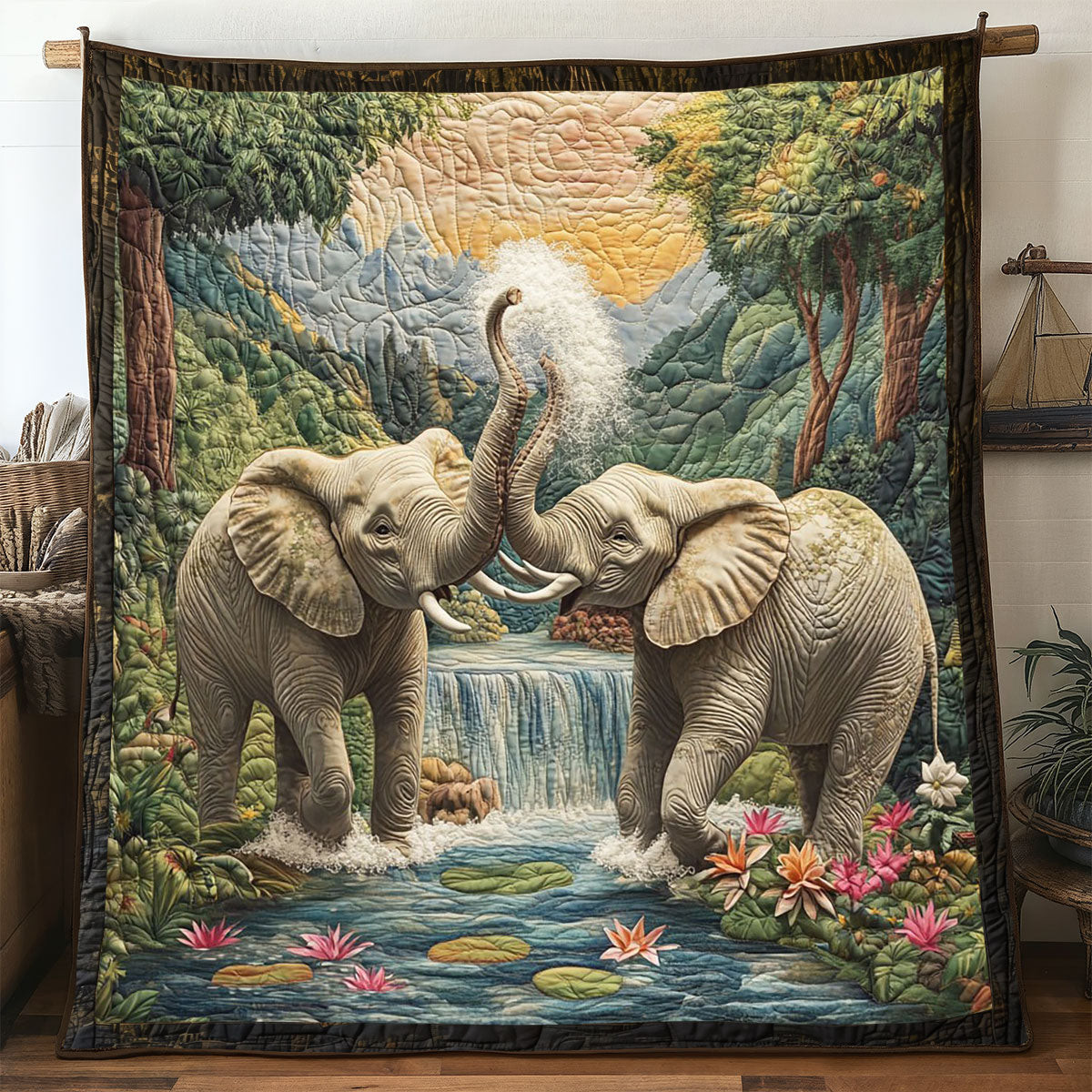 Forest Elephant WP2404018CL Quilted Round Mat