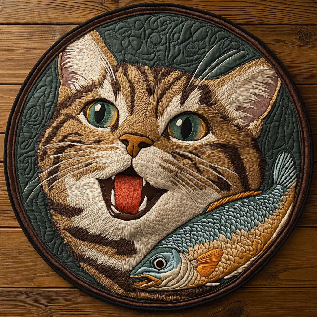 Cat And Fish CP0505009CL Quilt Round Mat