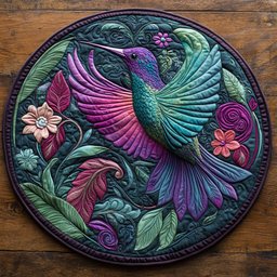 Hummingbird Magic CW2804014CL Quilted Round Mat
