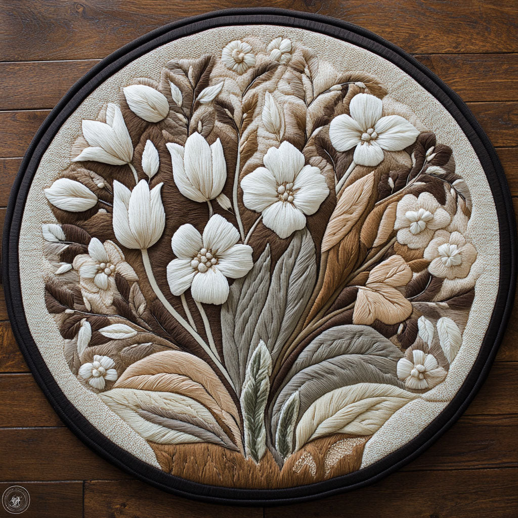 Vintage Beige Flower CP3004002CL Quilt Round Mat