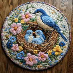 Blue Bird Nest CP3004011CL Quilt Round Mat