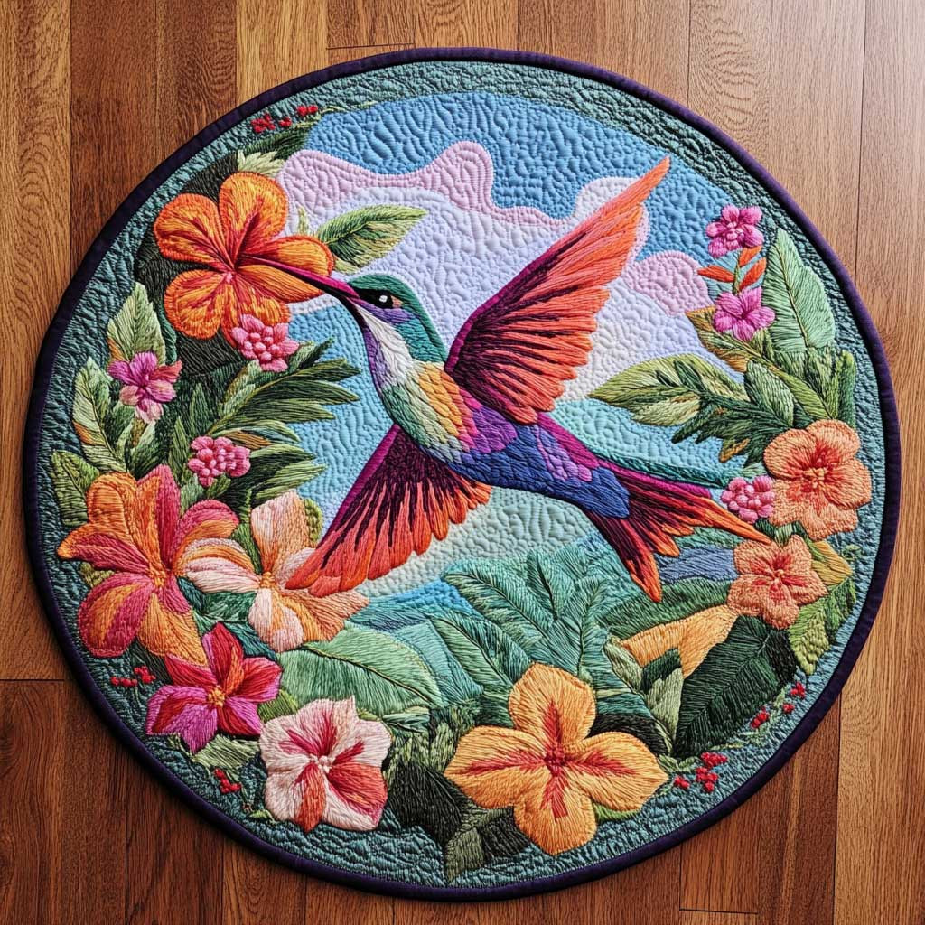 Sunlit Hummingbird WN2904053CL Quilted Round Mat