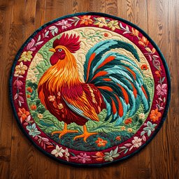 Colorful Rooster WY2904055CL Quilted Round Mat