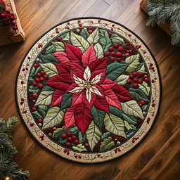 Golden Poinsettia WN2904017CL Quilted Round Mat