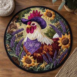 Rooster In Bloom WN2804053CL Quilted Round Mat