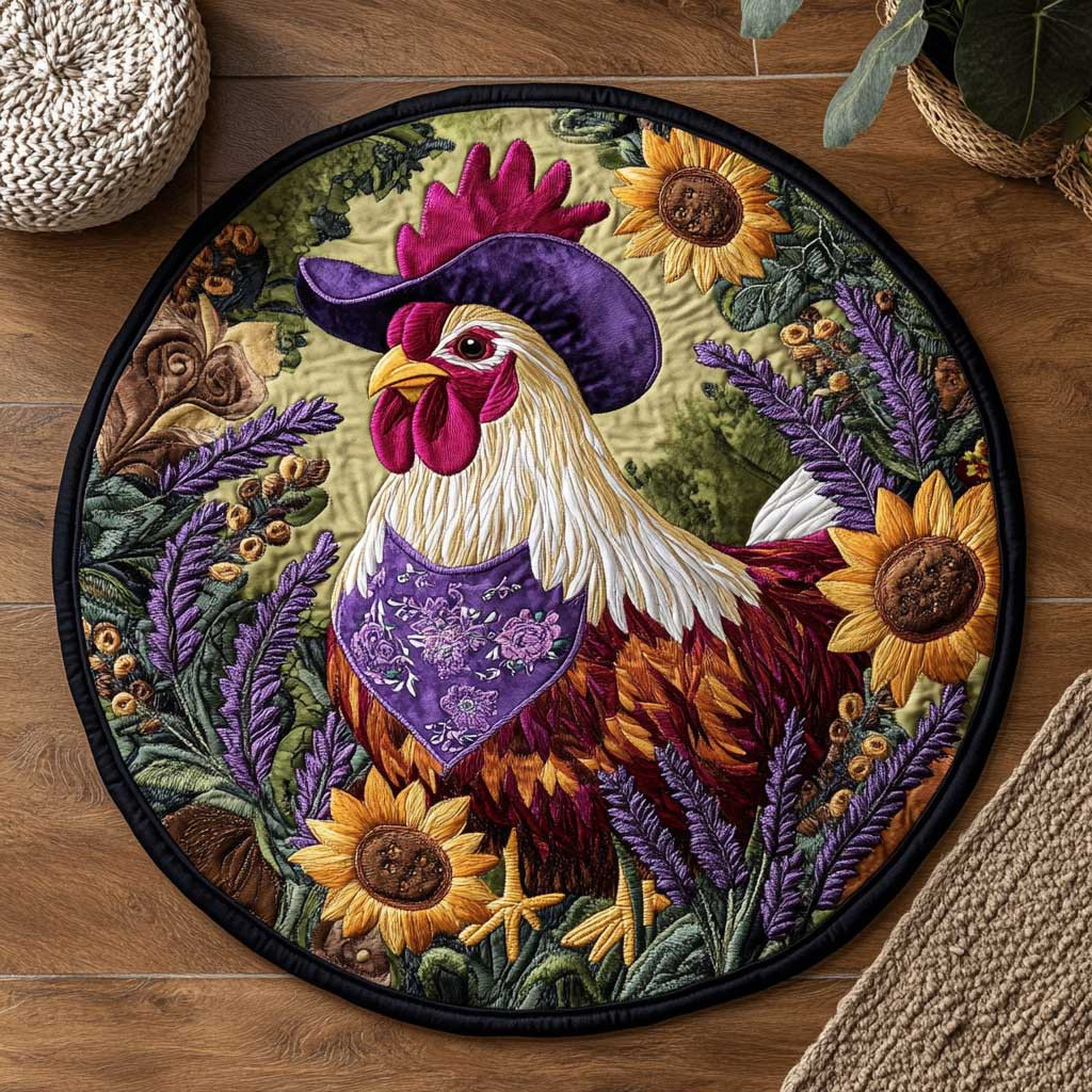 Rooster In Bloom WN2804053CL Quilted Round Mat