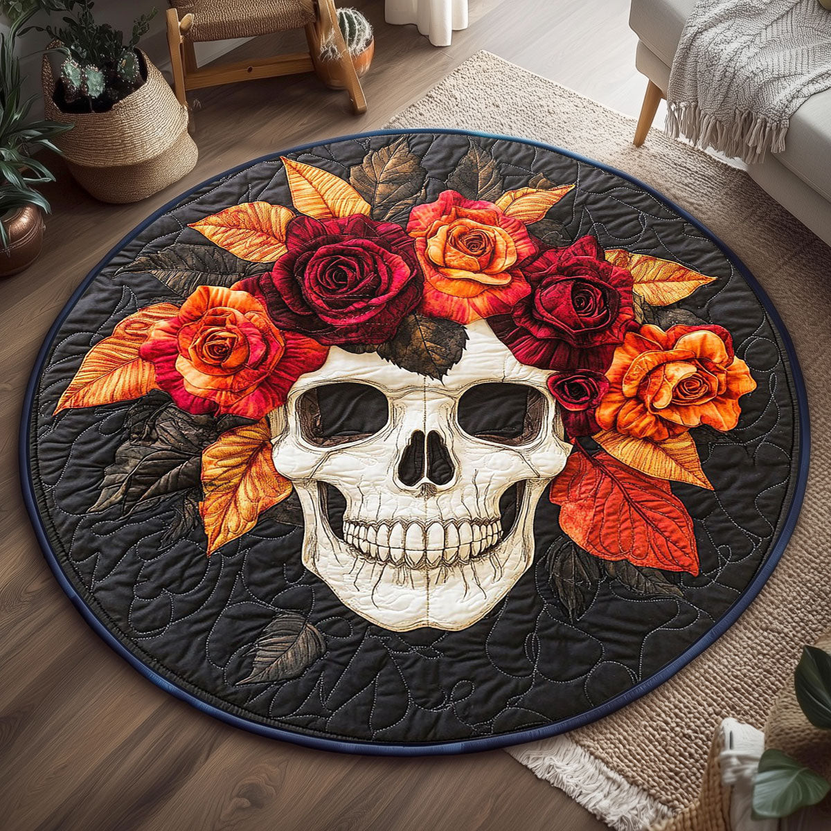 Flower Crown Skull WP2404017CL Quilted Round Mat