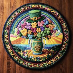 Lucky Shamrock Rainbow WN2904026CL Quilted Round Mat